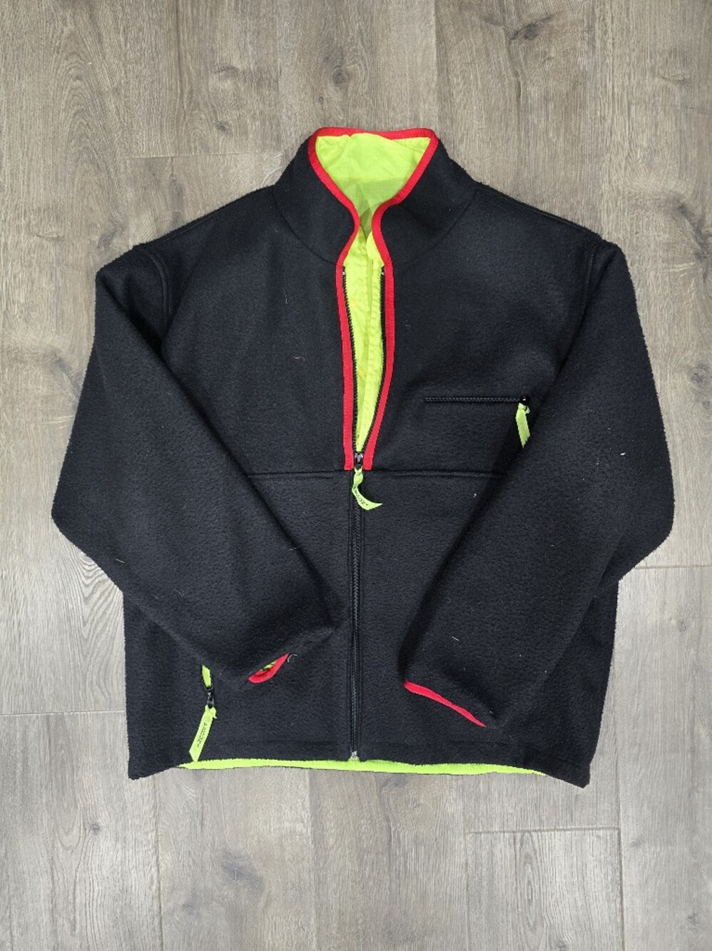 Black Pedoni Jacket/Sweater with Neon Green & Red Trim